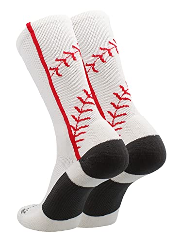 MadSportsStuff Baseball Socks with Stitches in Crew Length (White/Red, Medium)