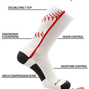 MadSportsStuff Baseball Socks with Stitches in Crew Length (White/Red, Medium)