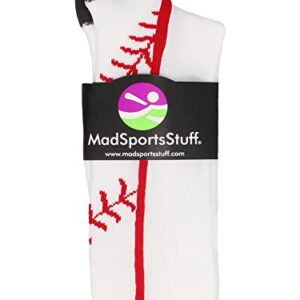 MadSportsStuff Baseball Socks with Stitches in Crew Length (White/Red, Medium)