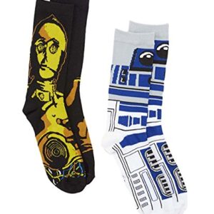 STAR WARS R2-D2 C-3PO 2 Pair Pack Crew Socks (Shoe Size 6-12, R2-D2/C-3PO)