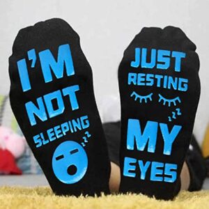 xywlwoer Birthday Gifts for Dad Grandpa,Christmas Gifts Stocking Stuffers for Men Women-Im Not Sleeping Just Resting My Eyes Funny socks