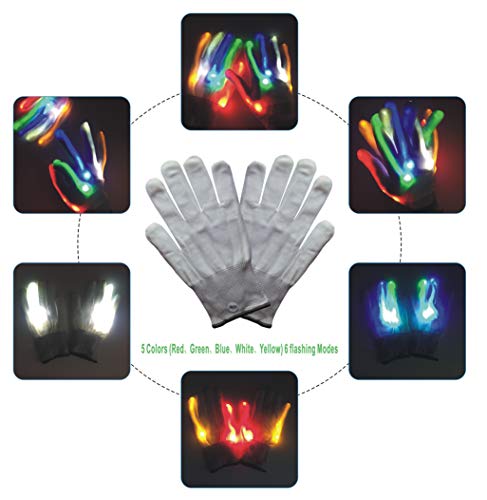 LIZAIDA MENENDEZ Skeleton Gloves,Led Gloves,Light Up Gloves,Finger Light Magic Toys Gift Stocking Stuffers for Boys Girls (White, Adult)