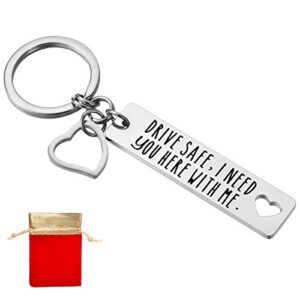 JanToDec Jewelry Drive Safe Keychain I Need You Here with Me Trucker Husband Gift Valentines Day Stocking Stuffer Silver