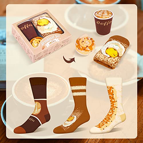 AGRIMONY Funny Breakfast Socks Box for Men Women Teen Boys - Funny Coffee Lovers Gifts Novelty Food Fun Funky Cool Crazy Silly Crew Socks-Valentines Birthday Gifts Ideas Christmas Stocking