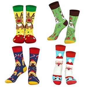 agrimony funny christmas socks for men women teen boys girls – christmas secret santa gifts fun novelty funky crazy silly cool cute santa socks xmas gifts stocking stuffers – 4 pairs