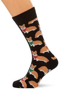 socksmith mens’ novelty crew socks “corgi”, black, sock size 10-13, shoe size 7-12.5