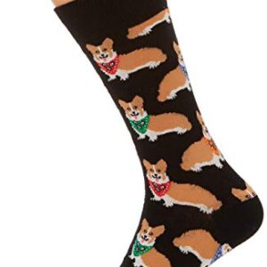 Socksmith Mens' Novelty Crew Socks "Corgi", Black, Sock Size 10-13, Shoe Size 7-12.5