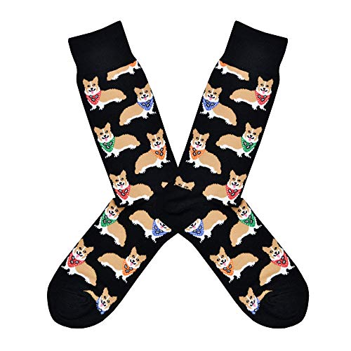 Socksmith Mens' Novelty Crew Socks "Corgi", Black, Sock Size 10-13, Shoe Size 7-12.5