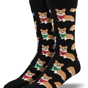 Socksmith Mens' Novelty Crew Socks "Corgi", Black, Sock Size 10-13, Shoe Size 7-12.5