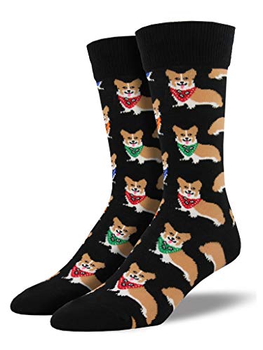 Socksmith Mens' Novelty Crew Socks "Corgi", Black, Sock Size 10-13, Shoe Size 7-12.5