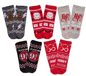 harry potter platform 9 ¾ sorting hat hedwig holiday theme unisex 5-pack low cut ankle socks