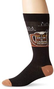 k. bell men’s funny jokes and wordplay novelty crew socks, i know things (black), shoe size: 6-12
