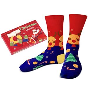 funny christmas socks box for men women teen boys girls – christmas secret santa gifts fun novelty funky crazy silly cool cute santa socks xmas gifts stocking stuffers