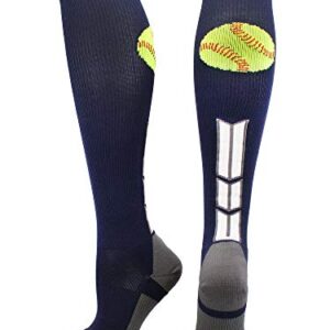 MadSportsStuff Softball Logo Over the Calf Socks (Navy/White/Graphite, Small)