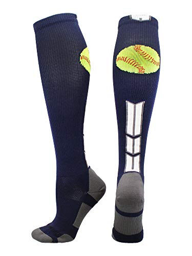 MadSportsStuff Softball Logo Over the Calf Socks (Navy/White/Graphite, Small)