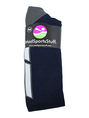 MadSportsStuff Softball Logo Over the Calf Socks (Navy/White/Graphite, Small)