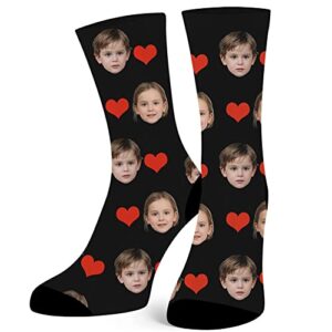 custom socks with two photo, fun fathers gifts kids face on socks funny novelty socks personalized tube socks crazy joke gift for men dad