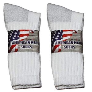 $averPak 4 Pack - American Made Moisture Control Comfort Cool Cushioned Men & Women Crew Socks White-Grey (Sock Size 10-13)