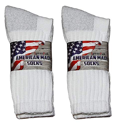 $averPak 4 Pack - American Made Moisture Control Comfort Cool Cushioned Men & Women Crew Socks White-Grey (Sock Size 10-13)