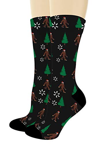 Holiday Socks Christmas Tree Bigfoot Socks Sasquatch Christmas Clothes 1-Pair Novelty Crew Socks