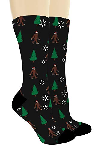 Holiday Socks Christmas Tree Bigfoot Socks Sasquatch Christmas Clothes 1-Pair Novelty Crew Socks