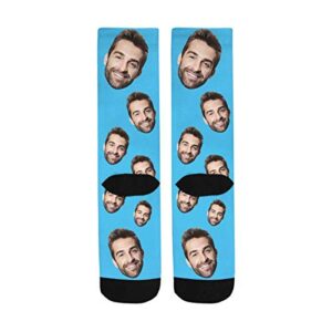 Custom Print Your Photo Pet Face Socks, Personalized Change Men Face Size Crew Socks for Men Women Blue