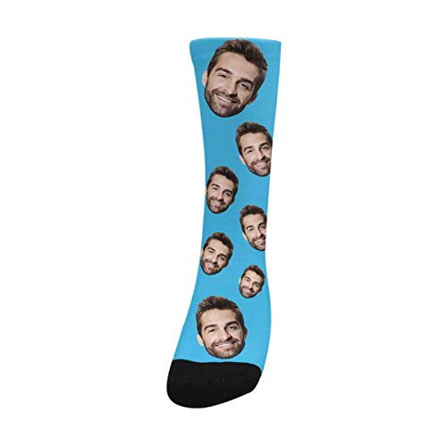 Custom Print Your Photo Pet Face Socks, Personalized Change Men Face Size Crew Socks for Men Women Blue