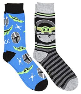 star wars baby yoda and mando all over print and striped men’s crew socks 2 pair pack
