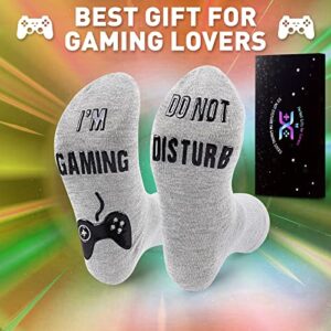 Do Not Disturb Gaming Socks, Gamer Socks Gifts for Teenage Boys Mens Womens Father Dad Hunband Sons Kids Game Lovers (as1, alpha, s, regular, regular, Grey Black)