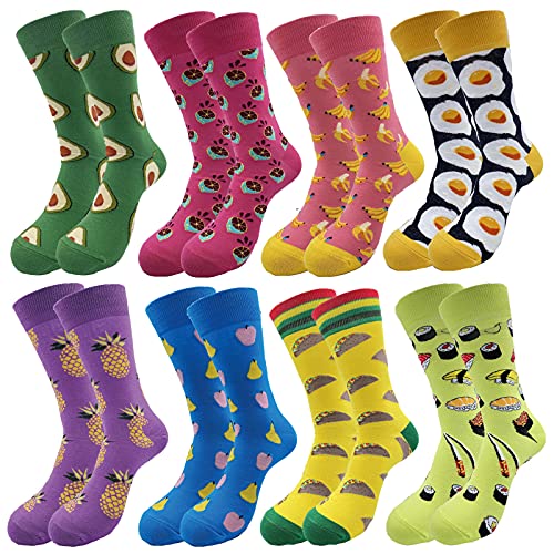 rockbottom Men's Fun Set Dress Socks-Colorful Funny Novelty Cotton Funky Crew Socks Pack,Art Socks (032-Fruit food), 8