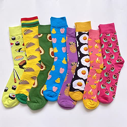 rockbottom Men's Fun Set Dress Socks-Colorful Funny Novelty Cotton Funky Crew Socks Pack,Art Socks (032-Fruit food), 8