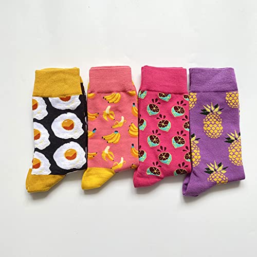 rockbottom Men's Fun Set Dress Socks-Colorful Funny Novelty Cotton Funky Crew Socks Pack,Art Socks (032-Fruit food), 8