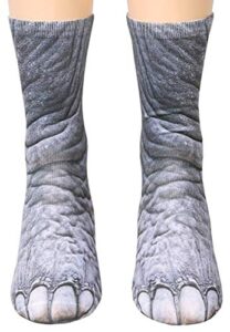 tiaronics 3d socks unisex adult animal paw crew socks – sublimated print (elephant)