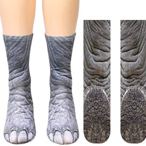 Tiaronics 3D Socks Unisex Adult Animal Paw Crew Socks - Sublimated Print (Elephant)