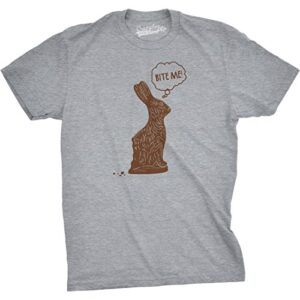 mens bite me chocolate easter bunny t shirt funny sassy candy hilarious tee (light heather grey) – l