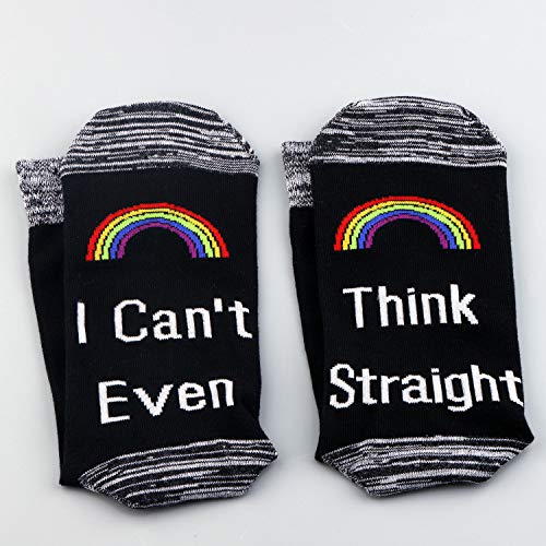 LEVLO Rainbow LGBT Lesbian Gay Pride Socks I Can't Even Think Straight Cotton Socks Birthday Present (2 Pairs/Set-Mid Calf - 1)