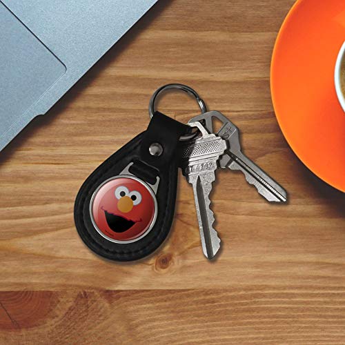 Black Leather Sesame Street Elmo Face Keychain