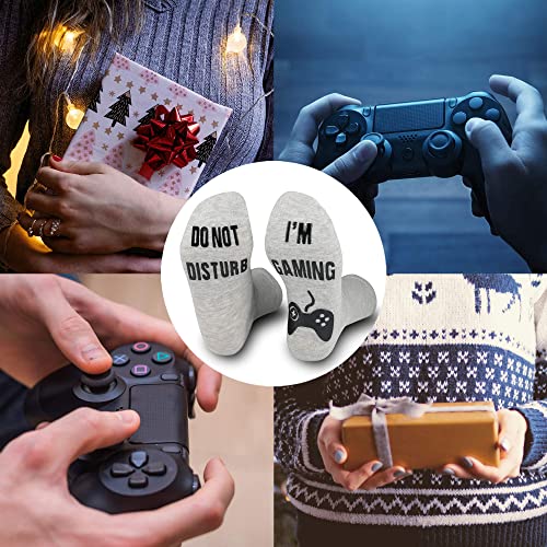 Henwarry Do Not Disturb Gaming Socks Funny Cotton Novelty Gamer Socks Gifts for Men and Women (Long, A02-Black/Blue)