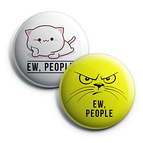 Creanoso Funny Cat - Ew, People Button Pins (1-Set X 10 Buttons) - Stocking Stuffers Premium Quality Gift Ideas for Children, Teens, & Adults - Corporate Giveaways & Party Favors