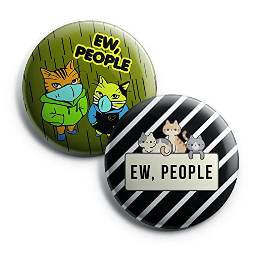 Creanoso Funny Cat - Ew, People Button Pins (1-Set X 10 Buttons) - Stocking Stuffers Premium Quality Gift Ideas for Children, Teens, & Adults - Corporate Giveaways & Party Favors