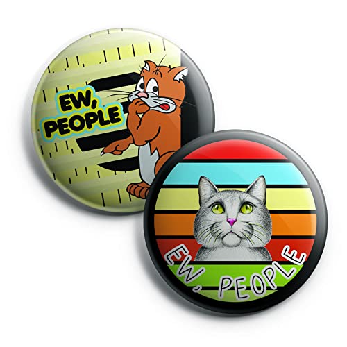 Creanoso Funny Cat - Ew, People Button Pins (1-Set X 10 Buttons) - Stocking Stuffers Premium Quality Gift Ideas for Children, Teens, & Adults - Corporate Giveaways & Party Favors