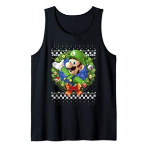 Super Mario 3D Luigi Christmas Wreath Tank Top