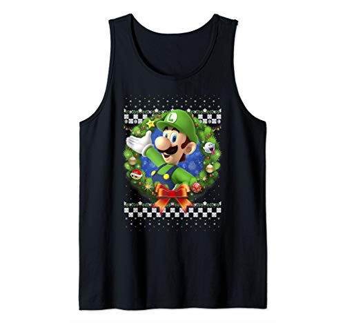 Super Mario 3D Luigi Christmas Wreath Tank Top