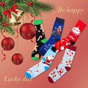 BONANGEL Christmas Socks for Men Women,Fun Cute Socks with Santas Reindeer Gingerbread Candy Pattern,Xmas Novelty Socks