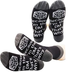 pxtidy 2 pairs rpg gaming socks dungeons gift because i’m the dm that’s why socks d20 dungeon dragons gaming gift rpg game dungeon master gift (2pairs/set)