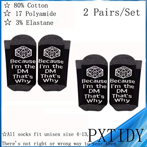 PXTIDY 2 PAIRS RPG Gaming Socks Dungeons Gift Because I'm the DM That's Why Socks D20 Dungeon Dragons Gaming Gift RPG Game Dungeon Master Gift (2pairs/set)