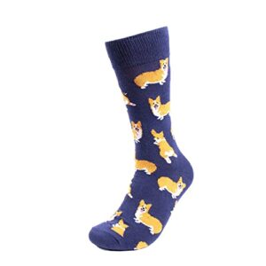 urban-peacock men’s novelty fun socks – multiple themes (dogs – corgis – navy)