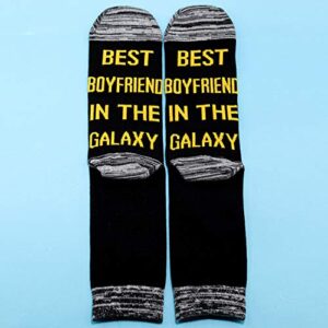 JXGZSO 2 Pairs Boyfriend Gift Best Boyfriend Socks Funny Boyfriend Christmas Gift Best Boyfriend In The Galaxy Socks (Best Boyfriend In The Galaxy)