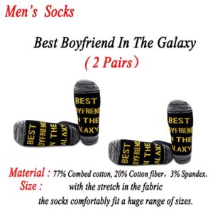 JXGZSO 2 Pairs Boyfriend Gift Best Boyfriend Socks Funny Boyfriend Christmas Gift Best Boyfriend In The Galaxy Socks (Best Boyfriend In The Galaxy)