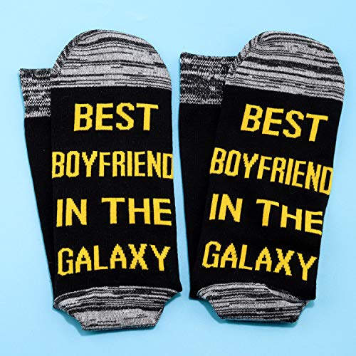 JXGZSO 2 Pairs Boyfriend Gift Best Boyfriend Socks Funny Boyfriend Christmas Gift Best Boyfriend In The Galaxy Socks (Best Boyfriend In The Galaxy)